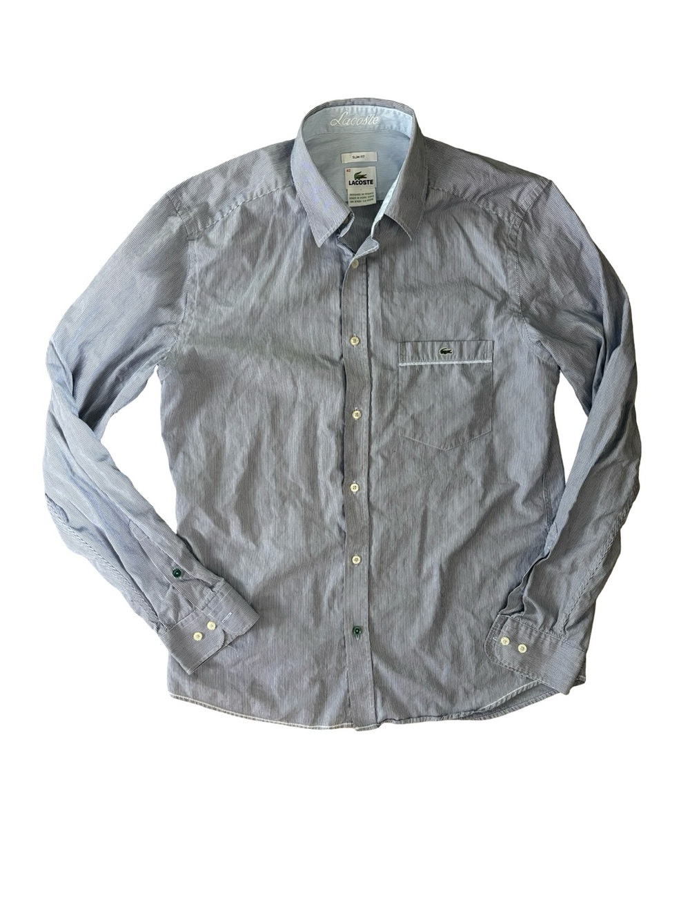 Lacoste Men’s Pinstripe Light Blue Button-Up Shirt Size 40. Slim fit